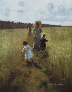  1879 Pintura al %C3%B3leo - en el camino fronterizo va repina con niños yendo por el camino fronterizo 1879 Ilya Repin